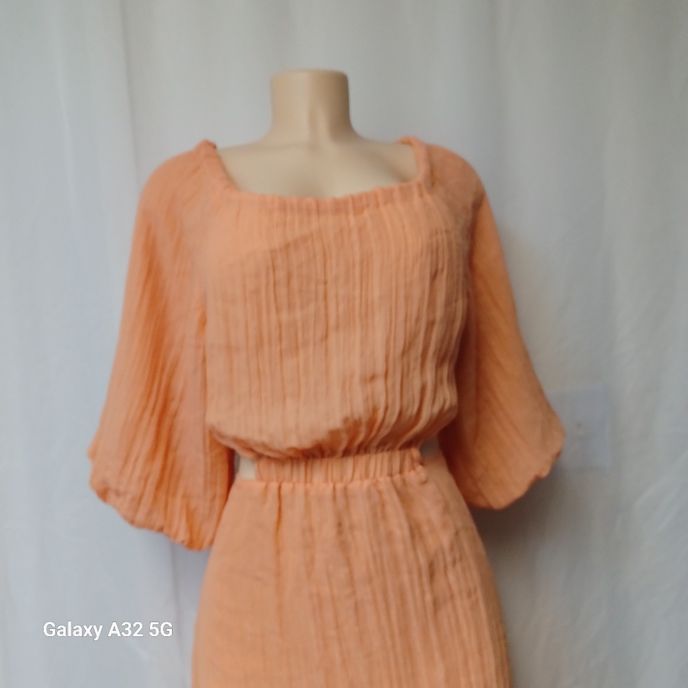 Dee Elly Backless Size S Peach Pleated Dress - Picture 6 of 10